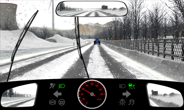 2.1.03-119: Sie benutzen auf Ihrer Fahrt die Adaptive Geschwindigkeitsregelanlage (AGR) Ihres Fahrzeugs. Womit müssen Sie bei dieser Witterung rechnen?