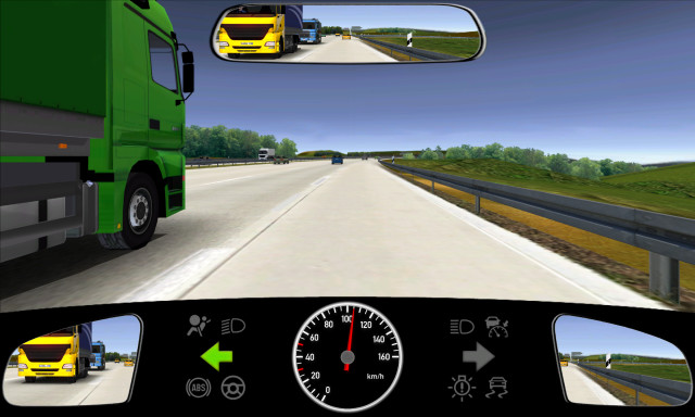 2.1.08-021: Sie fahren mindestens 20 km/h schneller als der grüne Lkw. Wie sollten Sie sich verhalten?